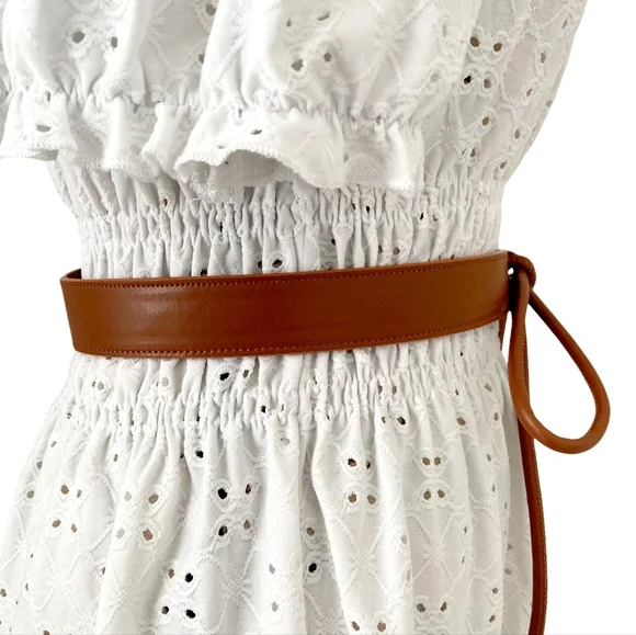 Minimalist Skinny brown boho faux leather waist Obi self tie wrap belt festival - Picture 7 of 9